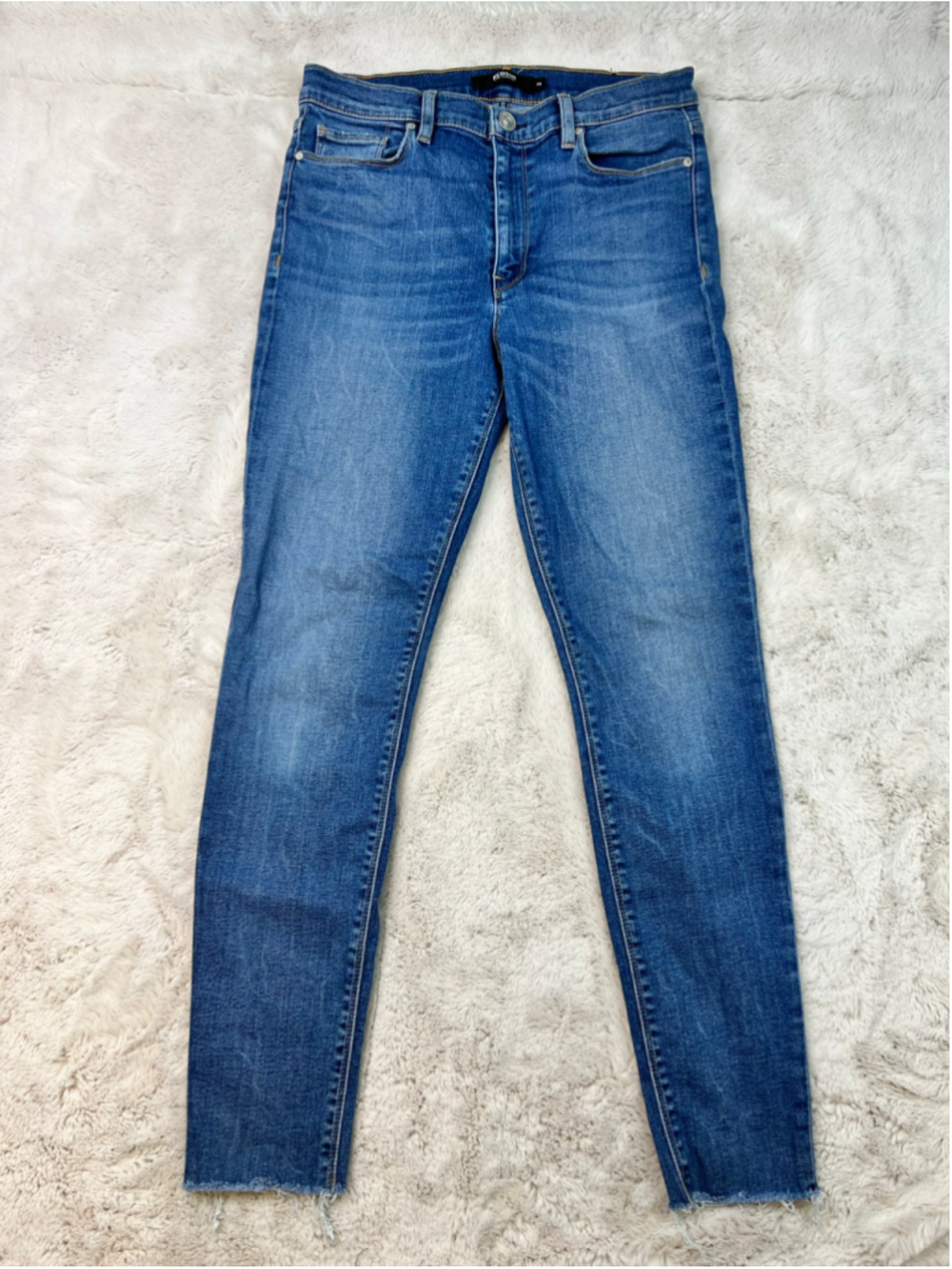 Hudson Barbara Super Skinny Jeans Womens Size 30 Medium Wash Blue Denim Raw Hem